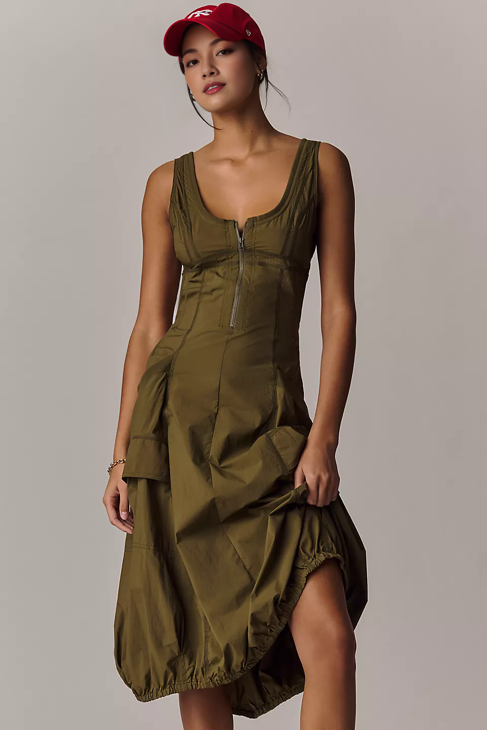 Daily Practice Fastpack Bubble-Hem Midi Dress (Buy 2 Free Shipping)