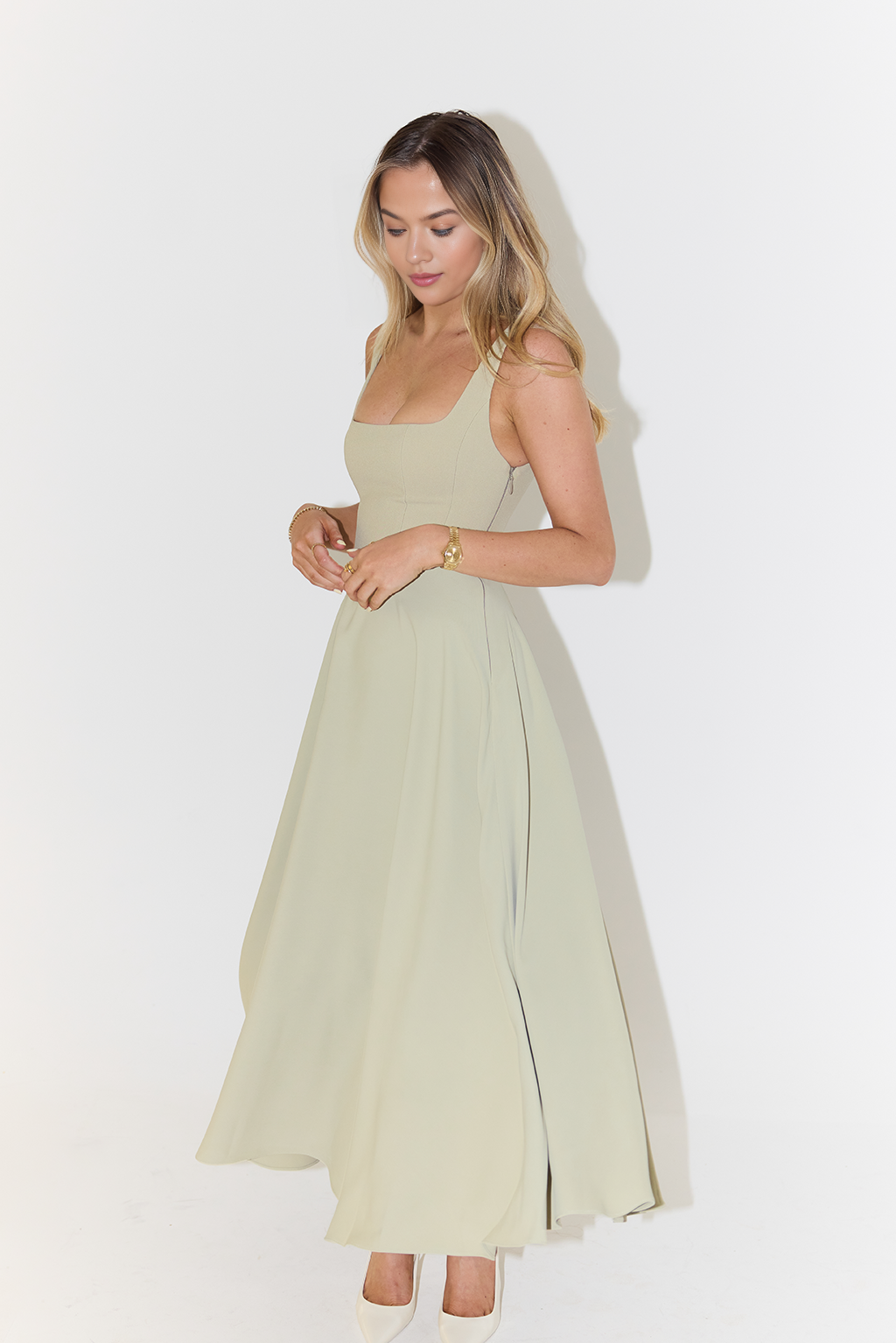 Muse Low Waist Square Neck Midi Dress(BUY 2 FREE SHIPPING)